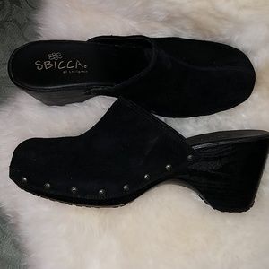 SBICCA Black Suede Leather Platform Clogs 10